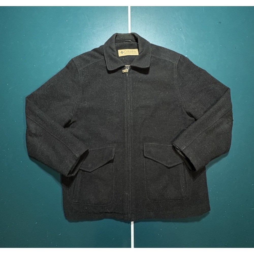 Vintage Columbia Wool Blend Bomber Jacket Mens Medium Black Coat Jacket